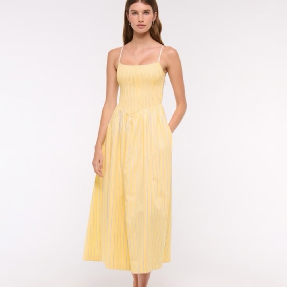 Abercrombie & Fitch Yellow Striped Midi Dress